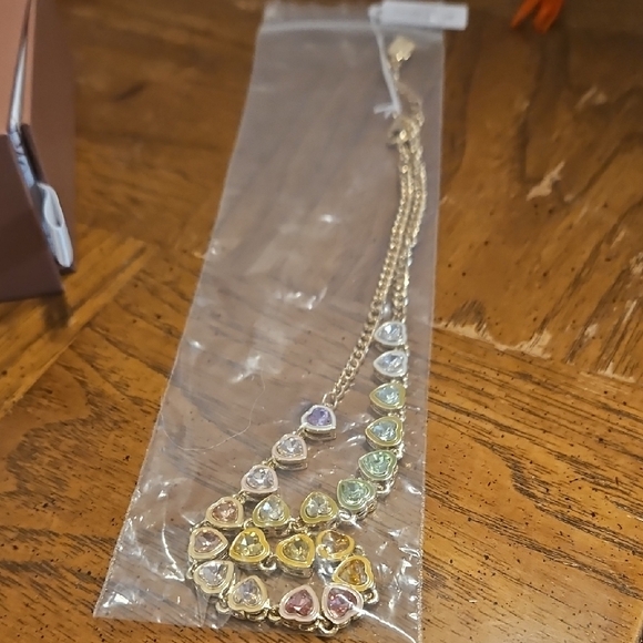 Park Lane Gold-Tone Necklace & Hoop Earring Set with Pastel Heart Stones - Picture 2 of 3